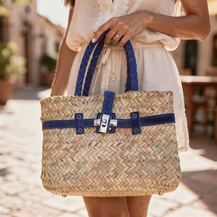 Panier en Doum avec Ceinture et Anses en Cuir