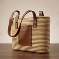 Sac Cabas Marocain Tressé Raphia & Cuir Cognac | Artisanat Fait Main
